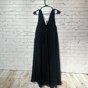 NEW Silk Banana Republic Crinkle Gauze Midi Black Dress Tank Top Tie Back LBD